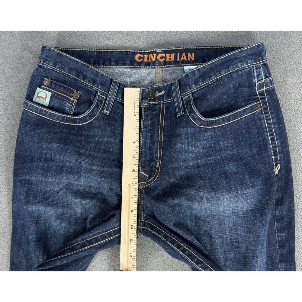 Cinch Jeans Mens 32x36 Blue Ian Slim Fit Western Cowboy Embroidered Whiskered - Picture 8 of 9